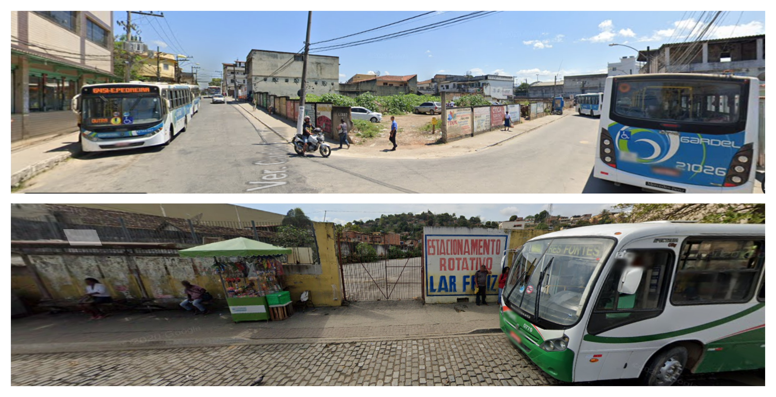 Pontos finais de linhas de ônibus se concentram em torno de terrenos vazios que poderiam abrigar terminais rodoviários. Foto: reprodução/Google Street View
